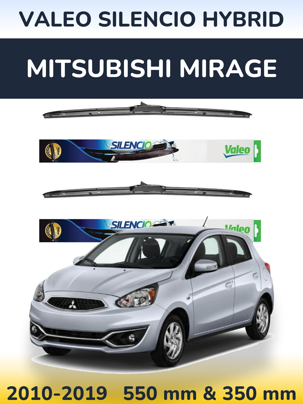 Front wiper blade set Valeo Silencio Hybrid 550 & 350 mm for Mitsubishi Mirage 2010-2019
