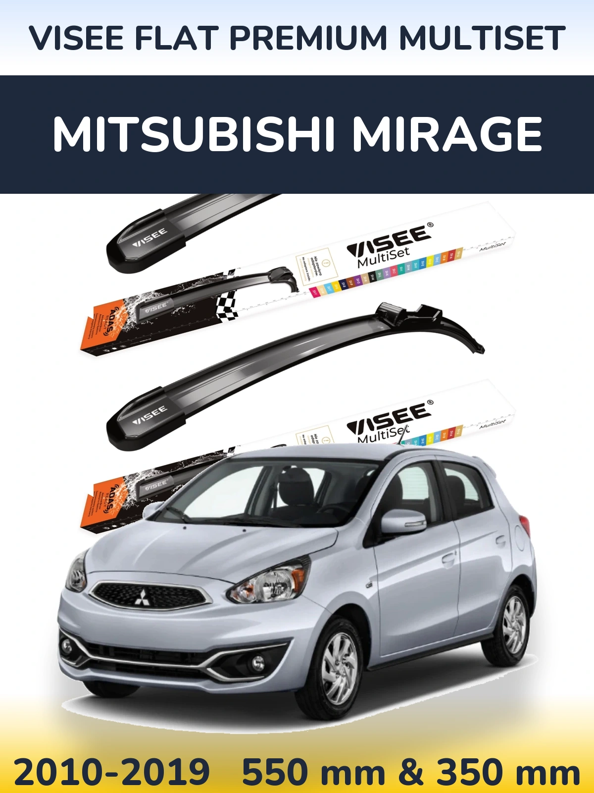 Front wiper blade set VISEE FLAT PREMIUM MultiSet 550 & 350 mm for Mitsubishi Mirage 2010-2019
