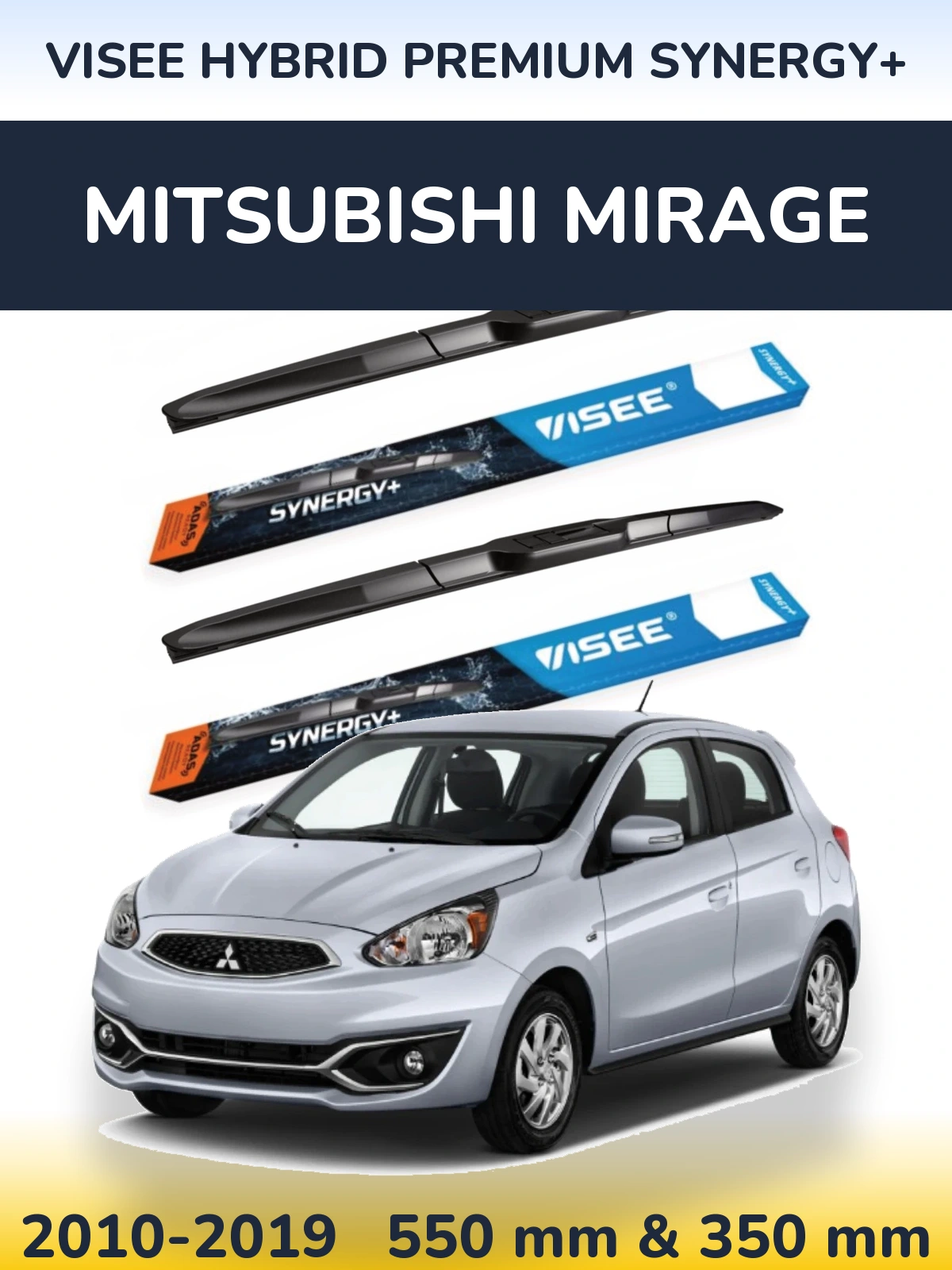 Комплект передних дворников VISEE HYBRID PREMIUM SYNERGY+ 550 & 350 мм для Mitsubishi Mirage 2010-2019