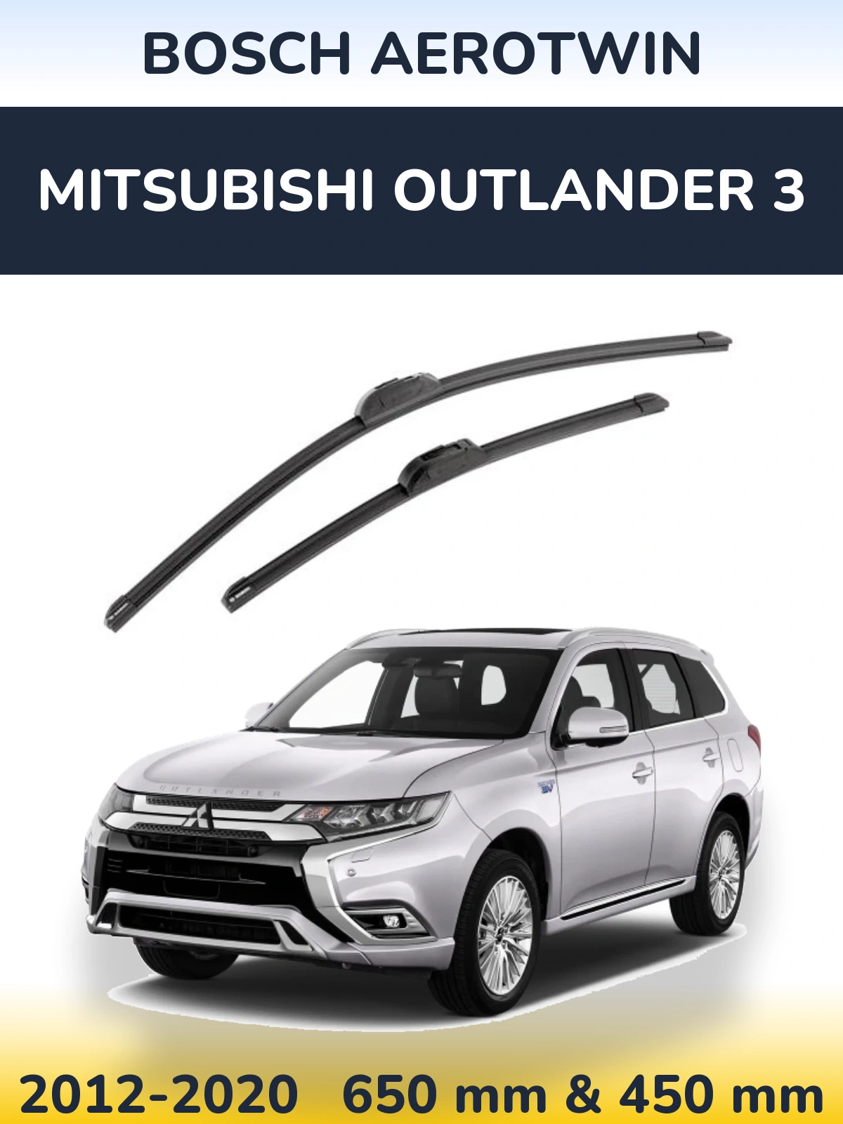 Front wiper blade set BOSCH AeroTwin 650 & 450 мм for Mitsubishi Outlander 3 2012-2020