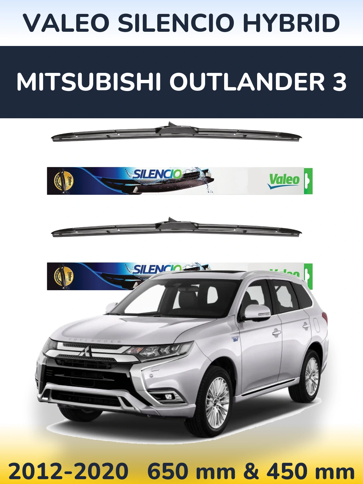 Komplet przednich wycieraczek Valeo Silencio Hybrid 650 & 450 mm do Mitsubishi Outlander 3 2012-2020