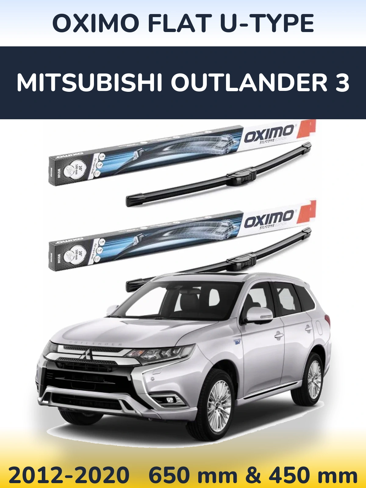 Front wiper blade set Oximo Flat U-type 650 & 450 мм for Mitsubishi Outlander 3 2012-2020