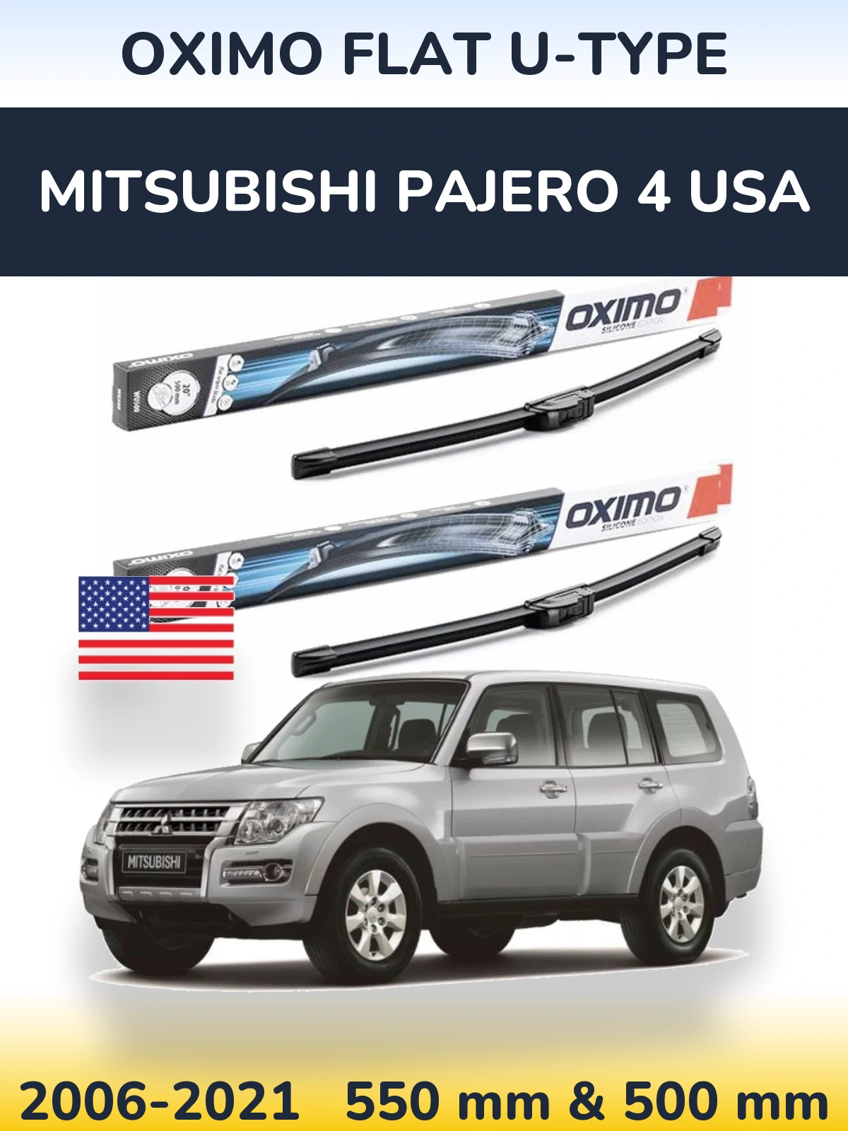 Komplet przednich wycieraczek Oximo Flat U-type 550 & 500 mm do Mitsubishi Pajero 4 USA 2006-2021