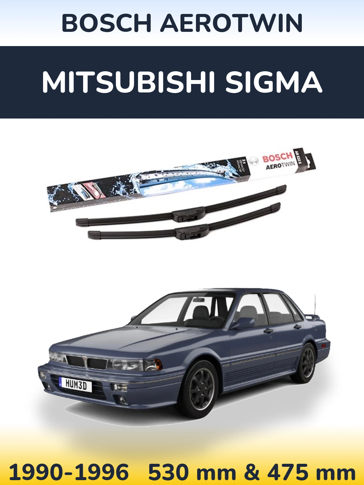 Front wiper blade set BOSCH AeroTwin 530 & 475 мм for Mitsubishi Sigma 1990-1996