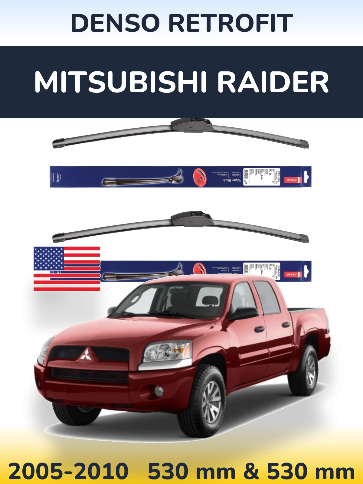 Komplet przednich wycieraczek Denso Retrofit 530 & 530 mm do Mitsubishi Raider 2005-2010
