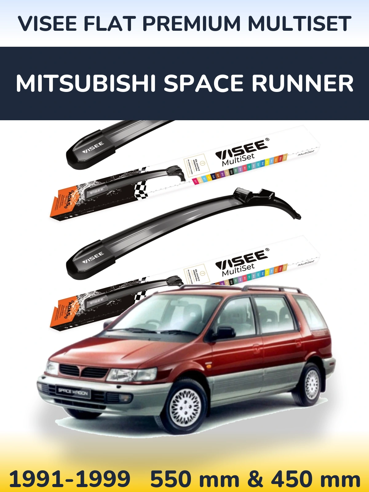 Front wiper blade set VISEE FLAT PREMIUM MultiSet 550 & 450 мм for Mitsubishi Space Runner 1991-1999