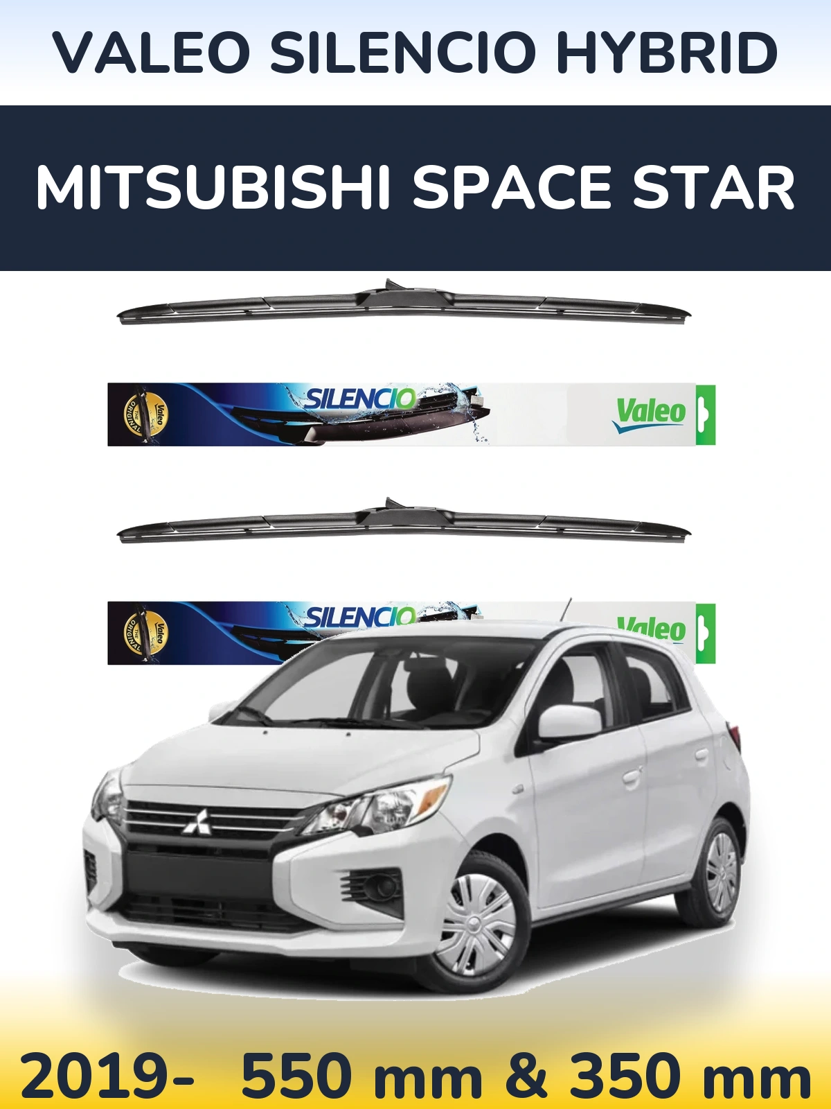 Front wiper blade set Valeo Silencio Hybrid 550 & 350 мм for Mitsubishi Space Star 2019-2026