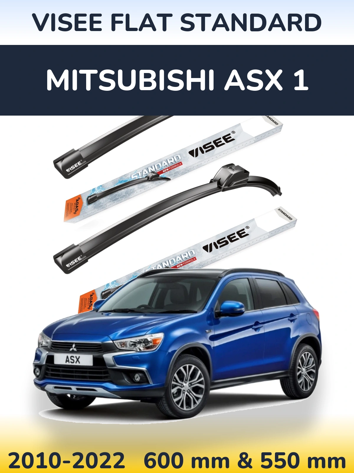 Комплект передних дворников VISEE FLAT STANDARD 600 & 550 мм для Mitsubishi ASX 1 2010-2022