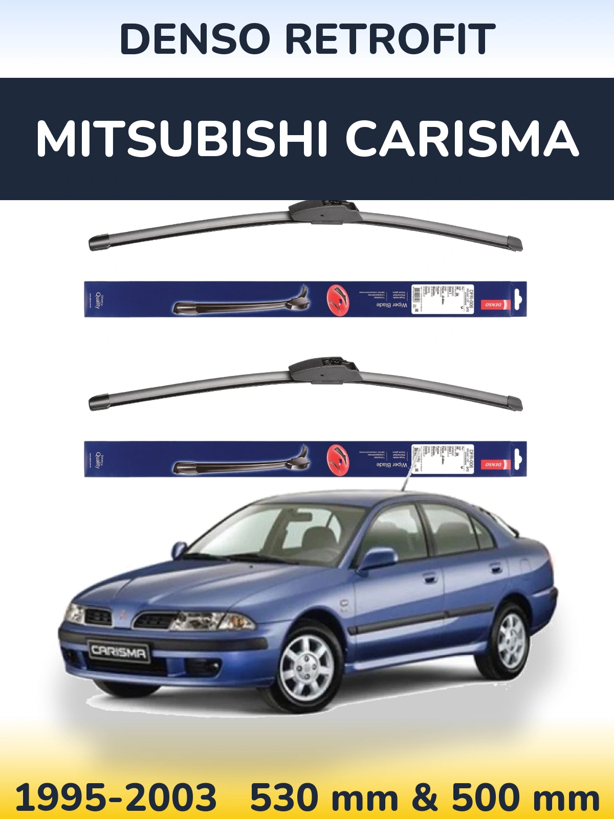 Front wiper blade set Denso Retrofit 530 & 500 mm for Mitsubishi Carisma 1995-2003