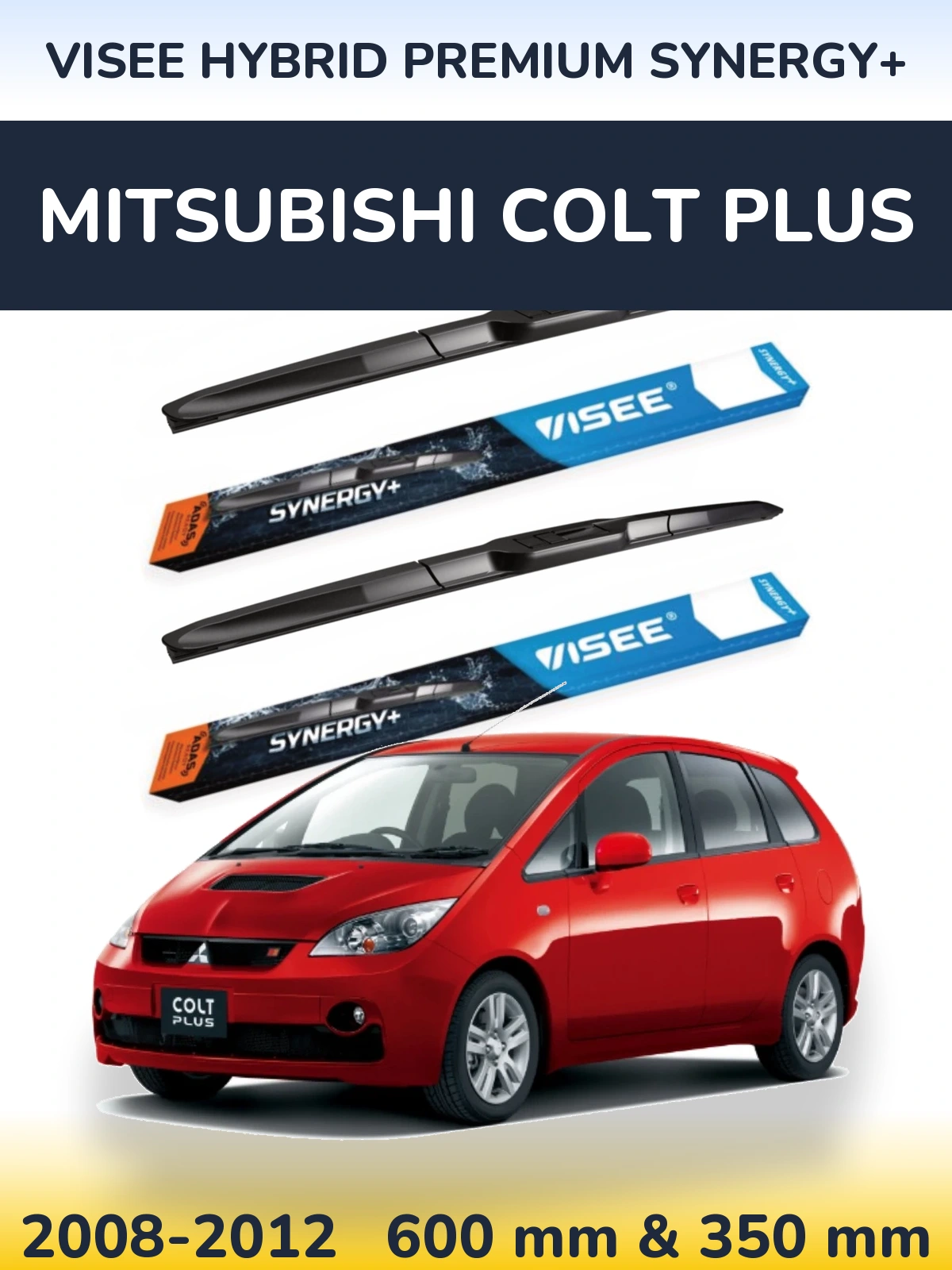 Front wiper blade set VISEE HYBRID PREMIUM SYNERGY+ 600 & 350 мм for Mitsubishi Colt Plus 2008-2012