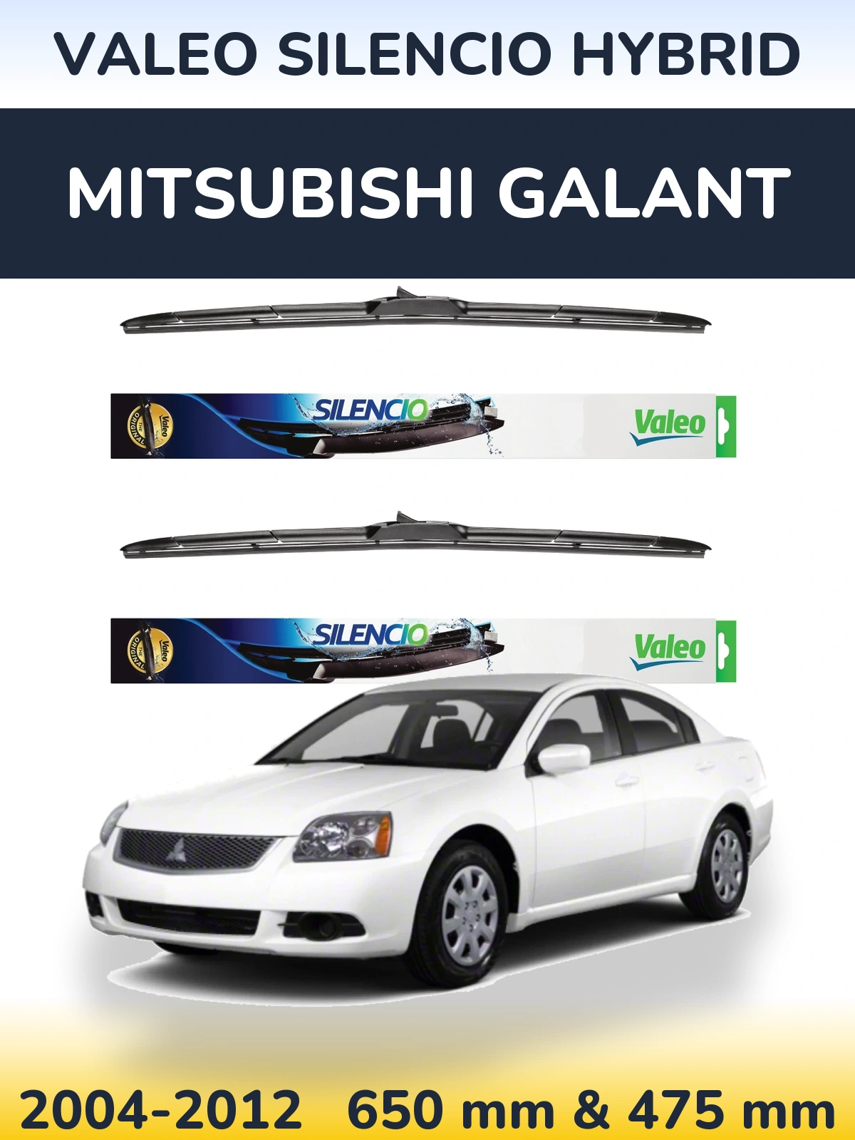 Front wiper blade set Valeo Silencio Hybrid 650 & 475 мм for Mitsubishi Galant 2004-2012
