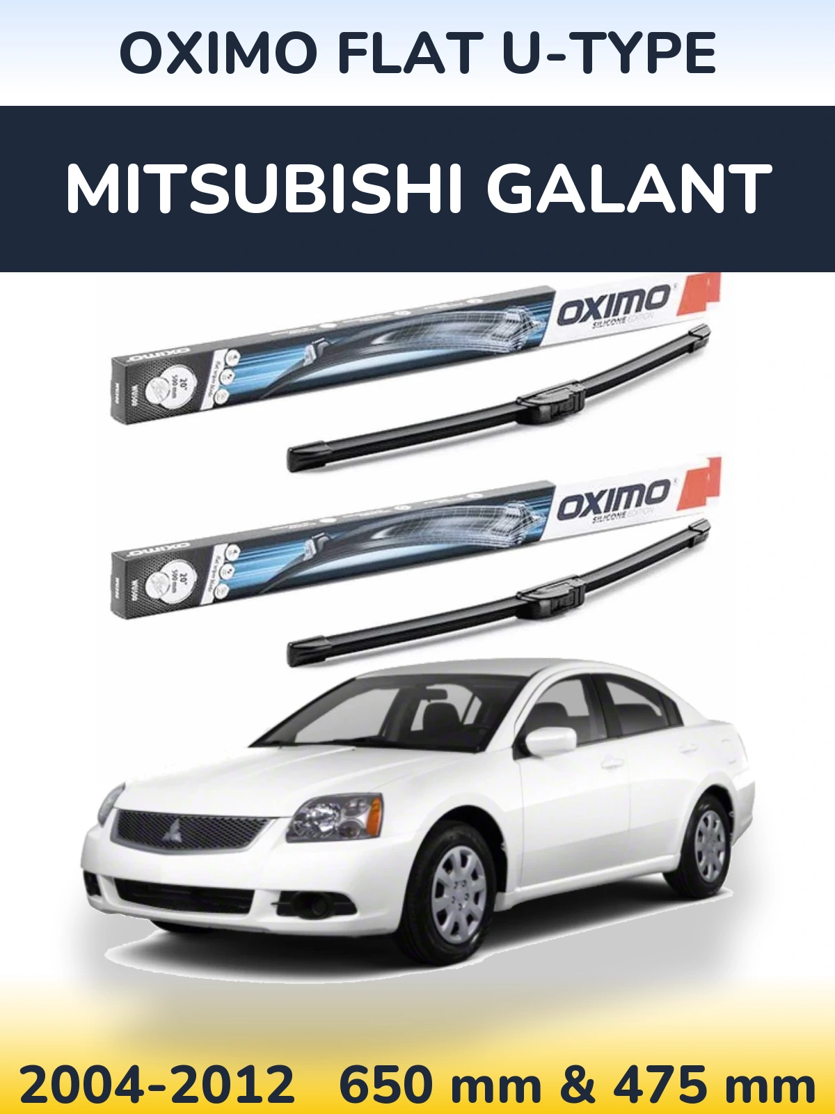 Front wiper blade set Oximo Flat U-type 650 & 475 мм for Mitsubishi Galant 2004-2012