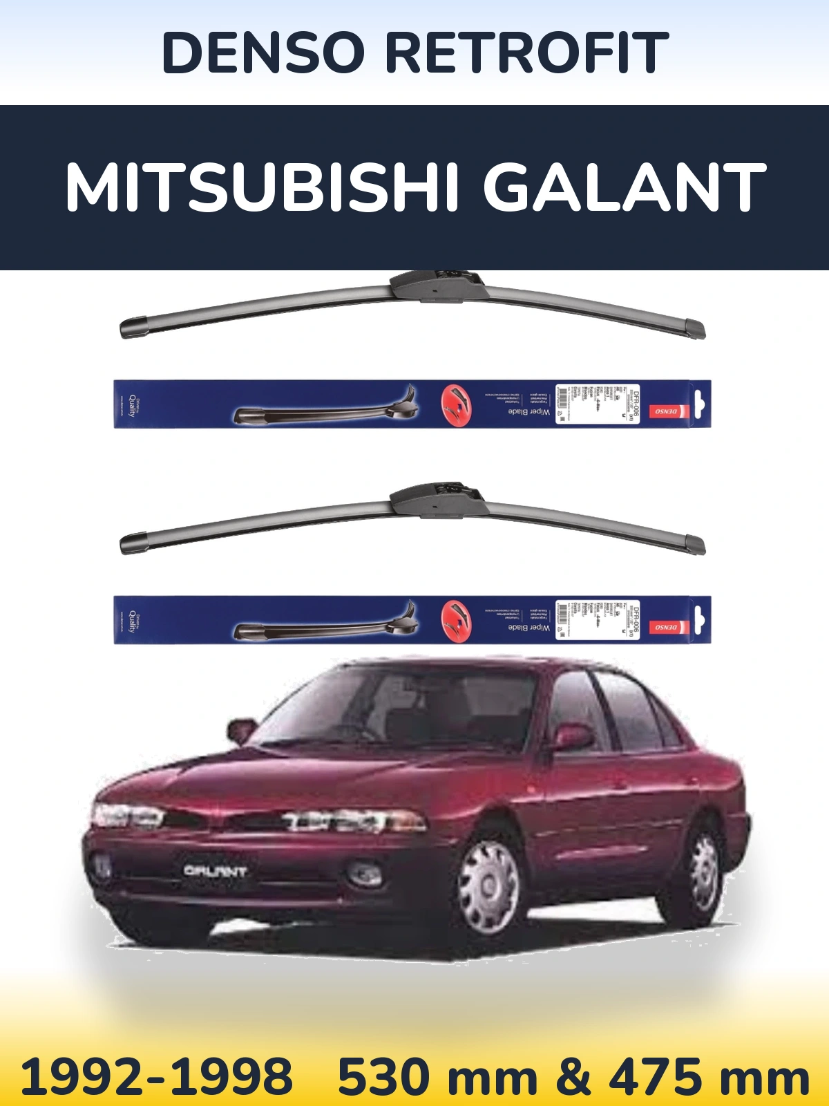 Front wiper blade set Denso Retrofit 530 & 475 мм for Mitsubishi Galant 1992-1998