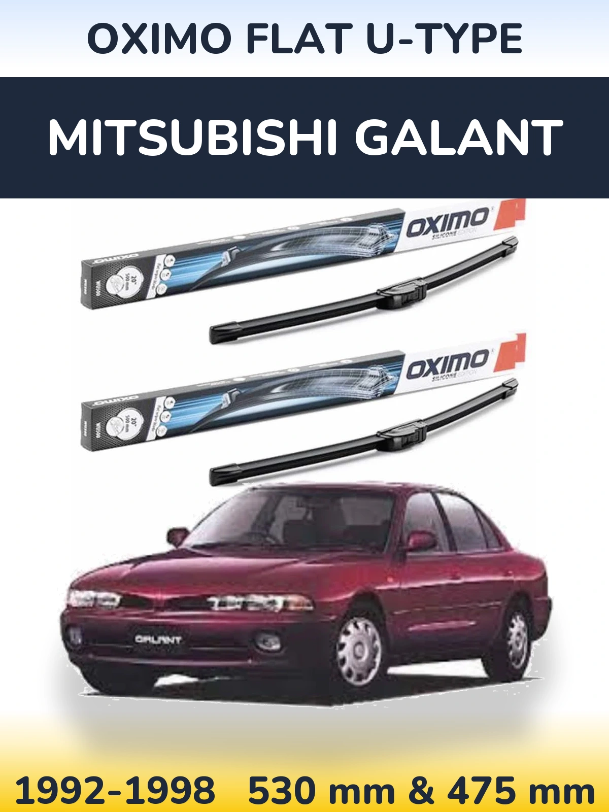 Front wiper blade set Oximo Flat U-type 530 & 475 мм for Mitsubishi Galant 1992-1998