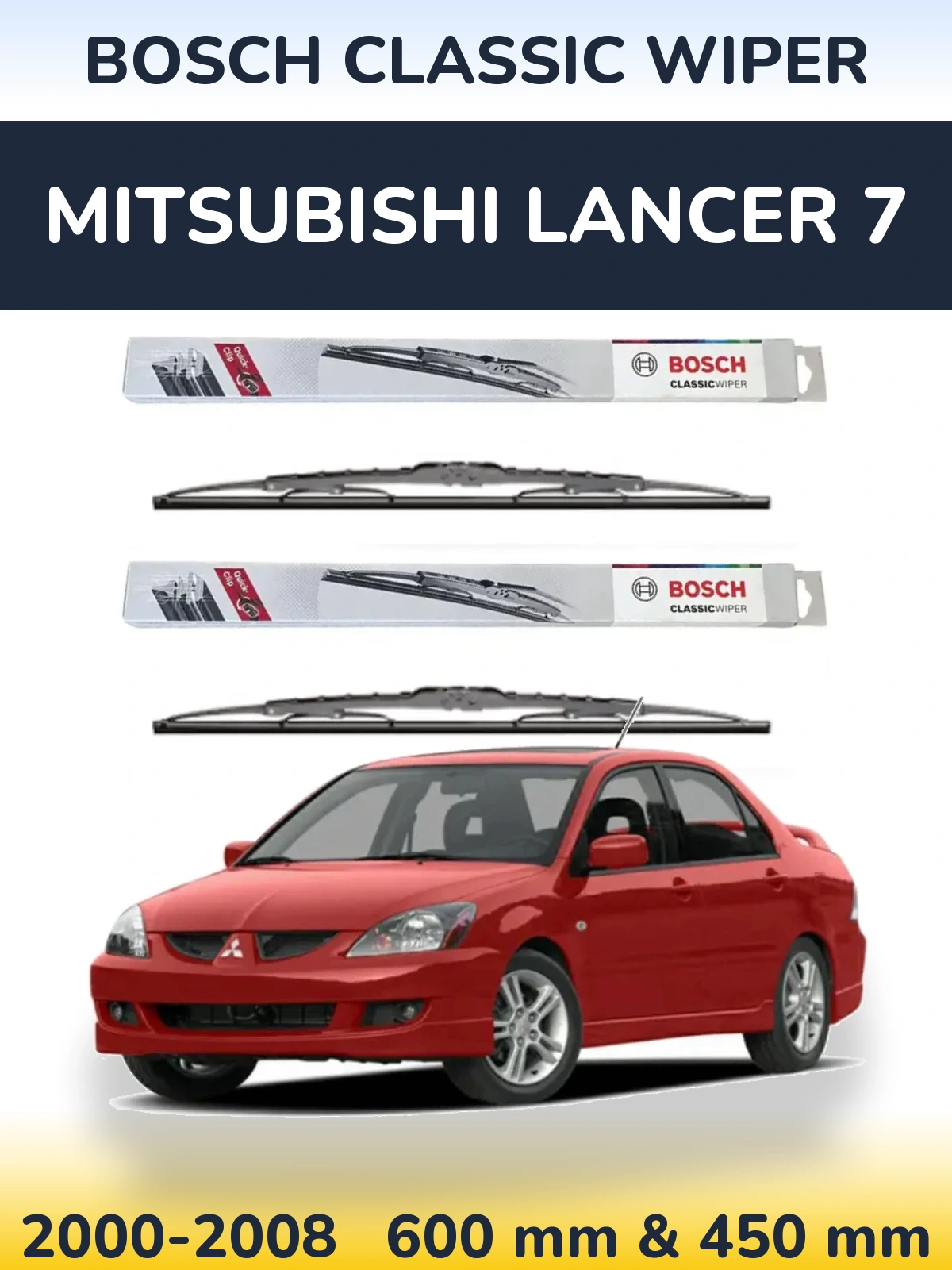 Front wiper blade set BOSCH Classic Wiper 600 & 450 мм for Mitsubishi Lancer 7 2000-2008