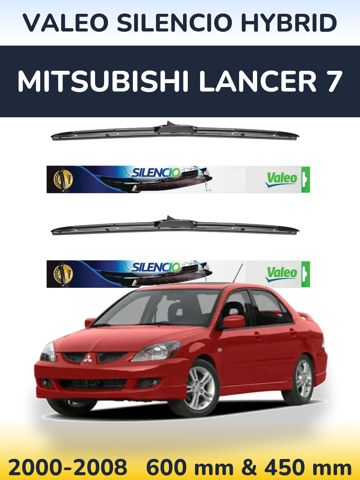 Front wiper blade set Valeo Silencio Hybrid 600 & 450 mm for Mitsubishi Lancer 7 2000-2008