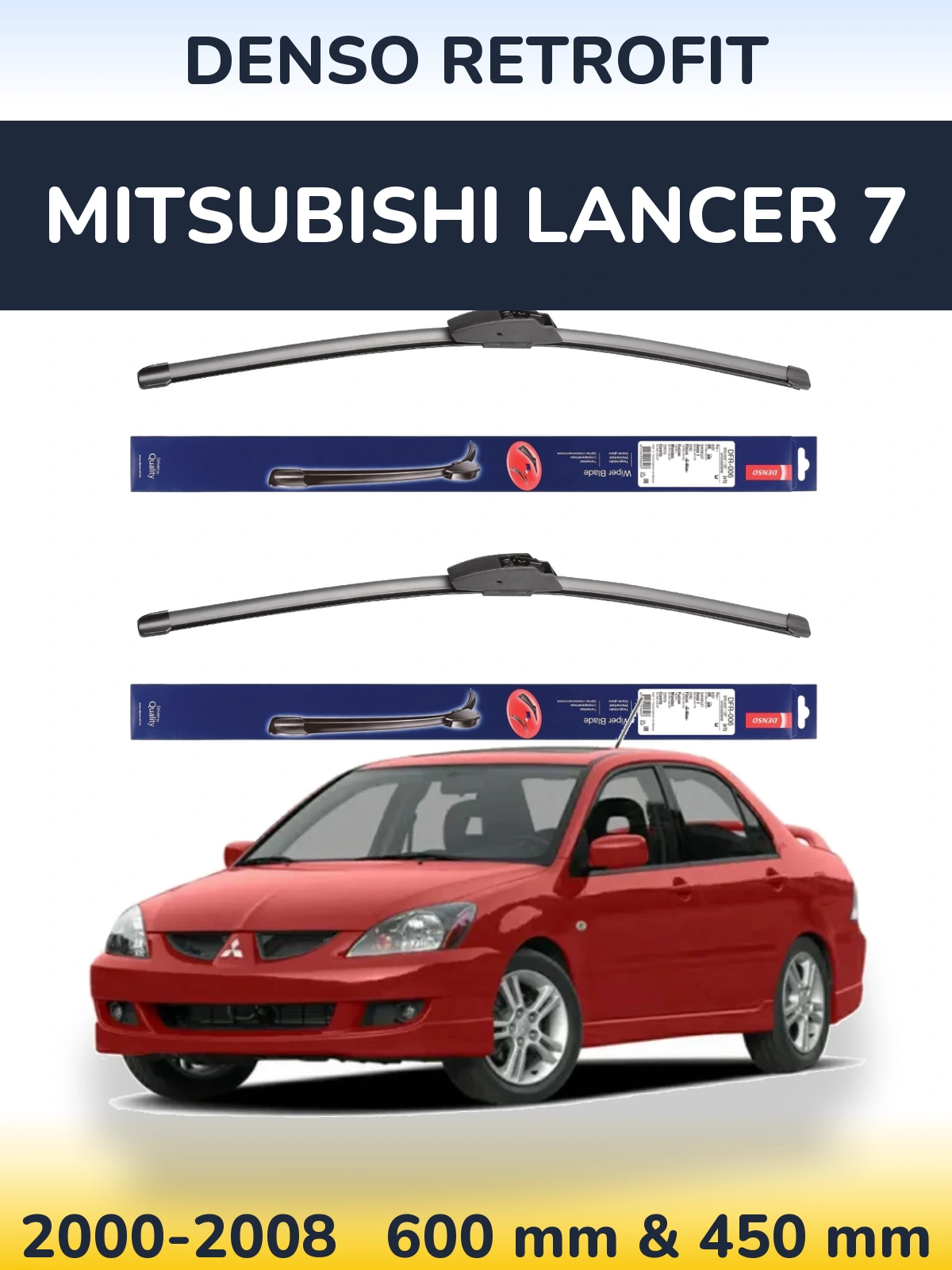 Front wiper blade set Denso Retrofit 600 & 450 mm for Mitsubishi Lancer 7 2000-2008