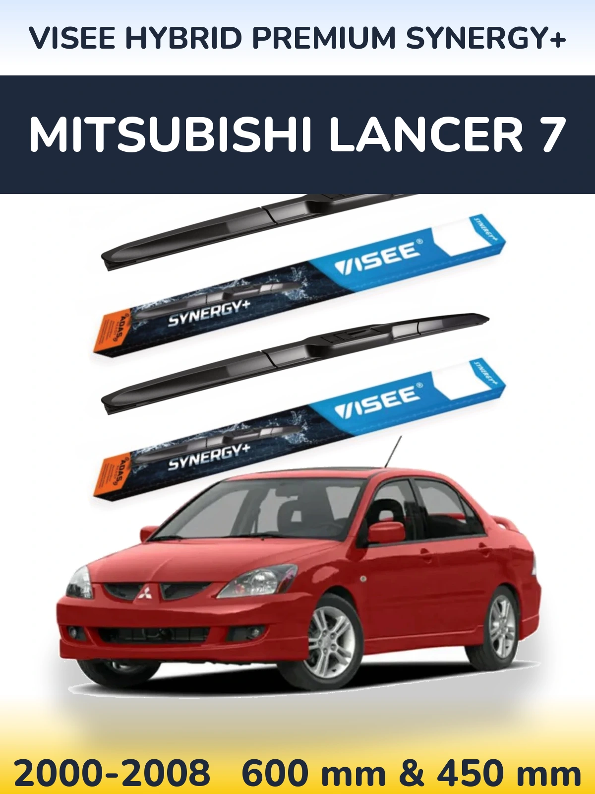 Front wiper blade set VISEE HYBRID PREMIUM SYNERGY+ 600 & 450 mm for Mitsubishi Lancer 7 2000-2008