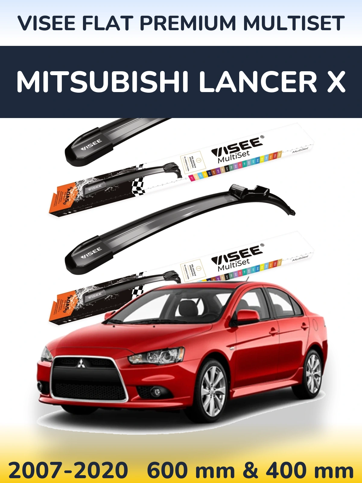 Front wiper blade set VISEE FLAT PREMIUM MultiSet 600 & 400 mm for Mitsubishi Lancer X 2007-2020