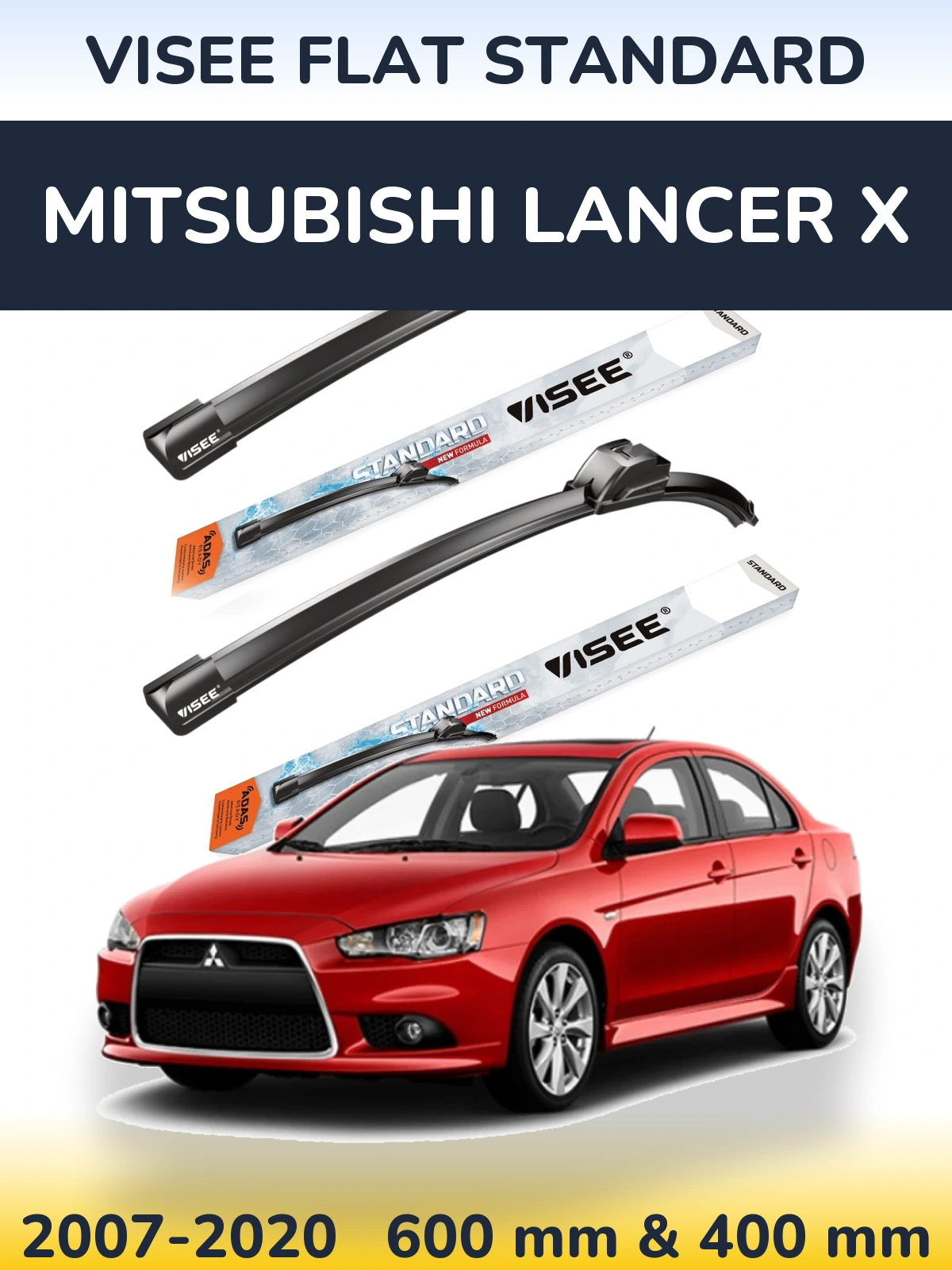 Комплект передних дворников VISEE FLAT STANDARD 600 & 400 мм для Mitsubishi Lancer X 2007-2020