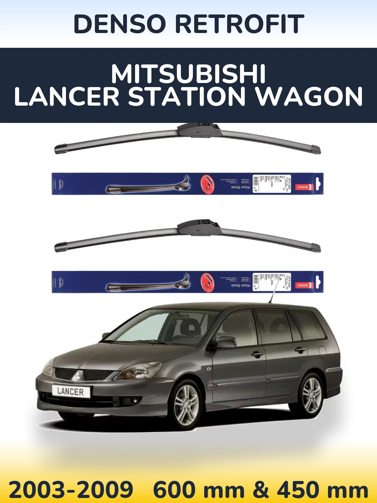 Front wiper blade set Denso Retrofit 600 & 450 mm for Mitsubishi Lancer Station Wagon 2003-2009