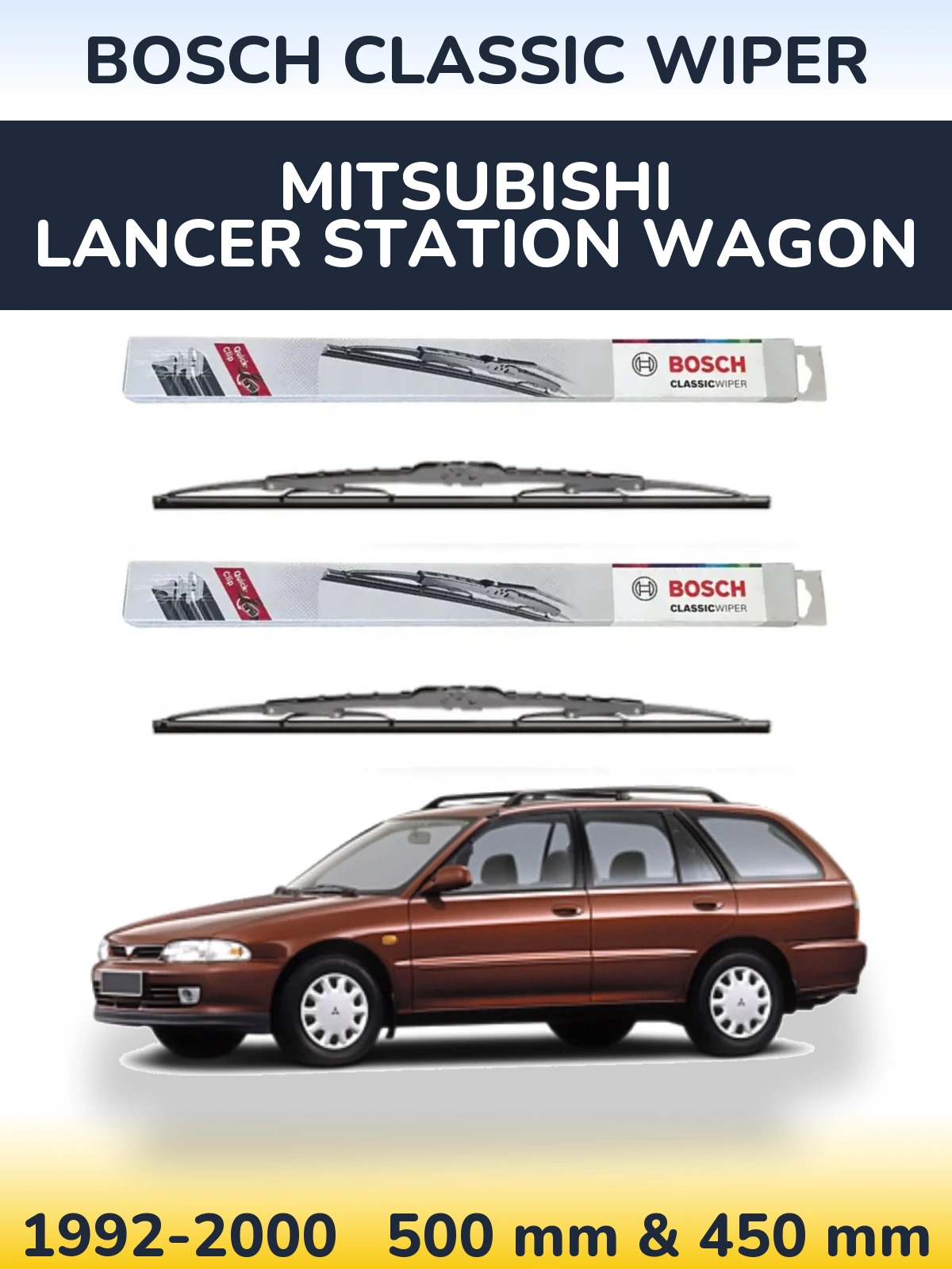 Комплект передніх щіток BOSCH Classic Wiper 500 & 450 мм для Mitsubishi Lancer Station Wagon 1992-2000