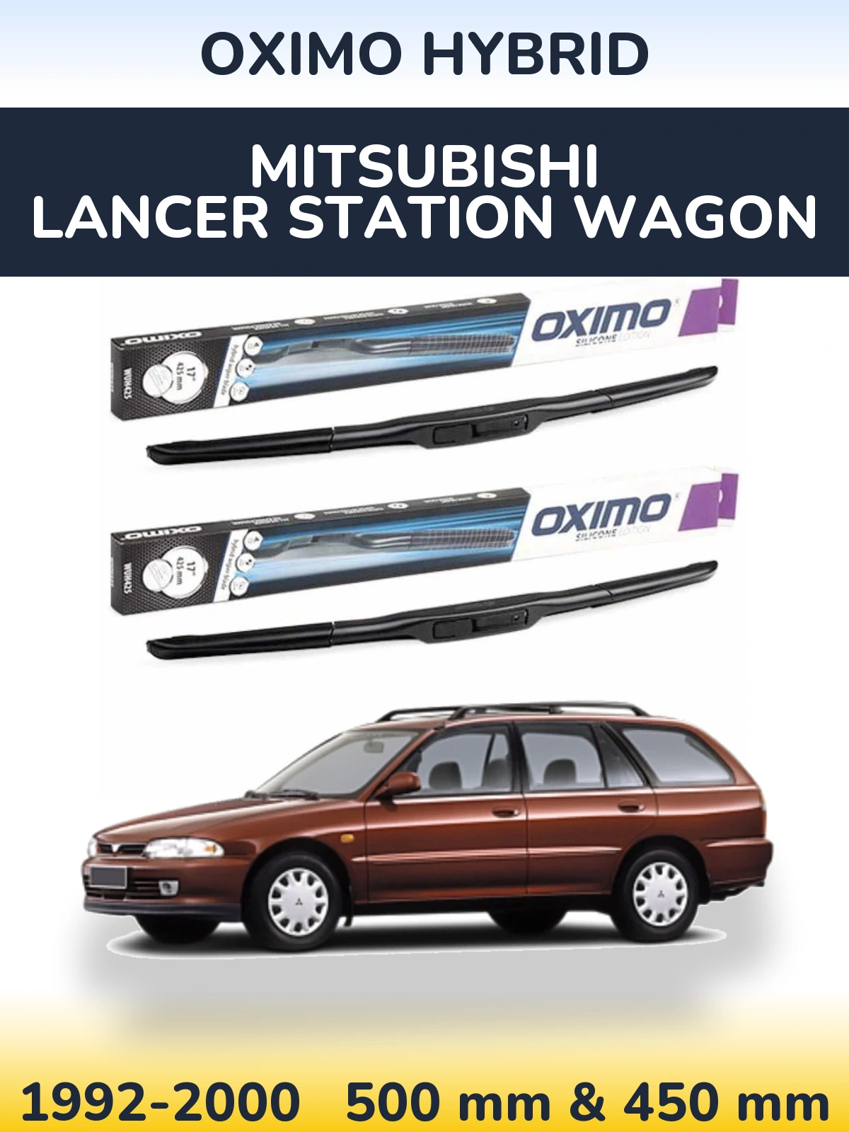 Front wiper blade set Oximo Hybrid 500 & 450 мм for Mitsubishi Lancer Station Wagon 1992-2000