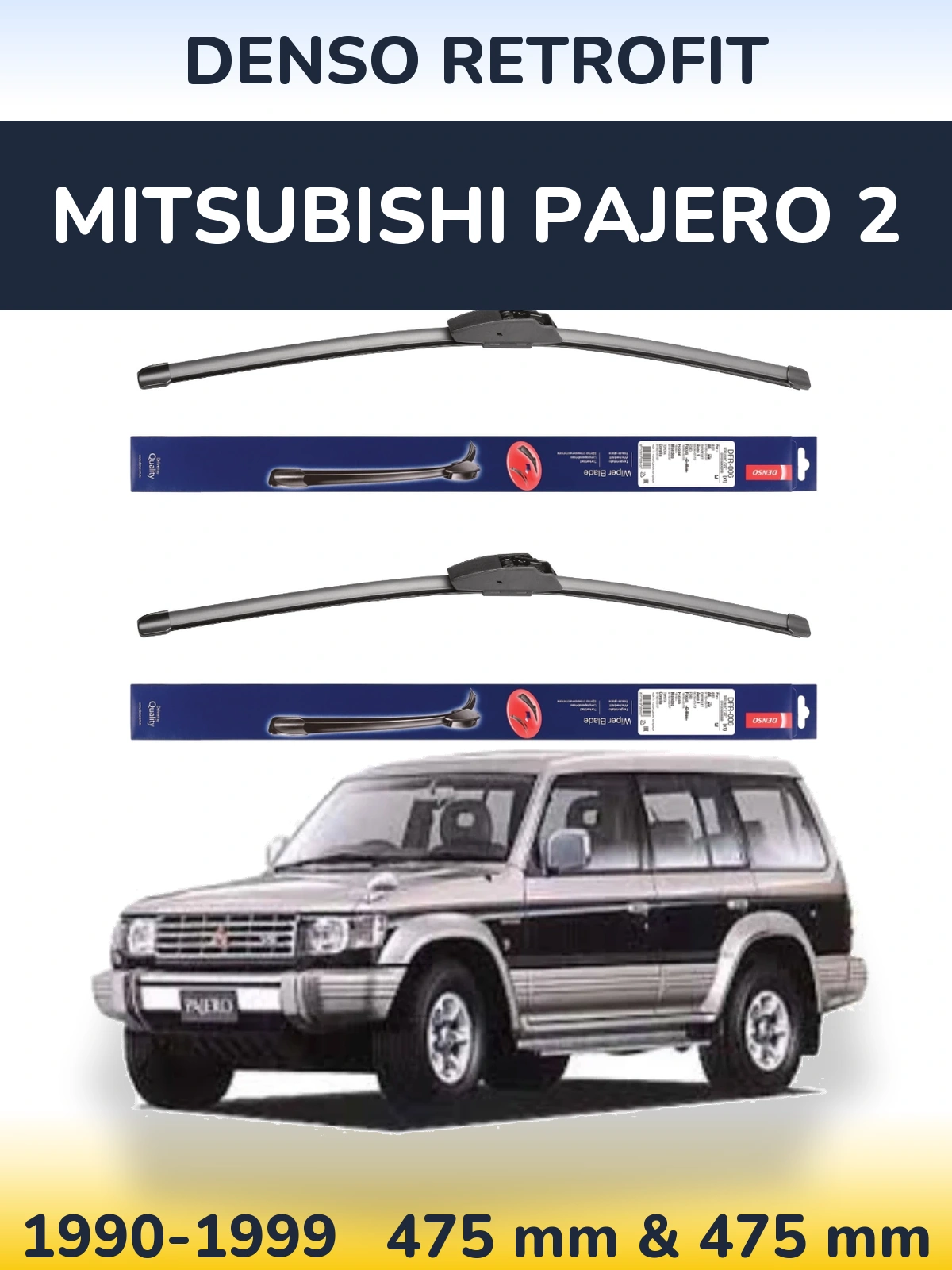 Front wiper blade set Denso Retrofit 475 & 475 mm for Mitsubishi Pajero 2 1990-1999