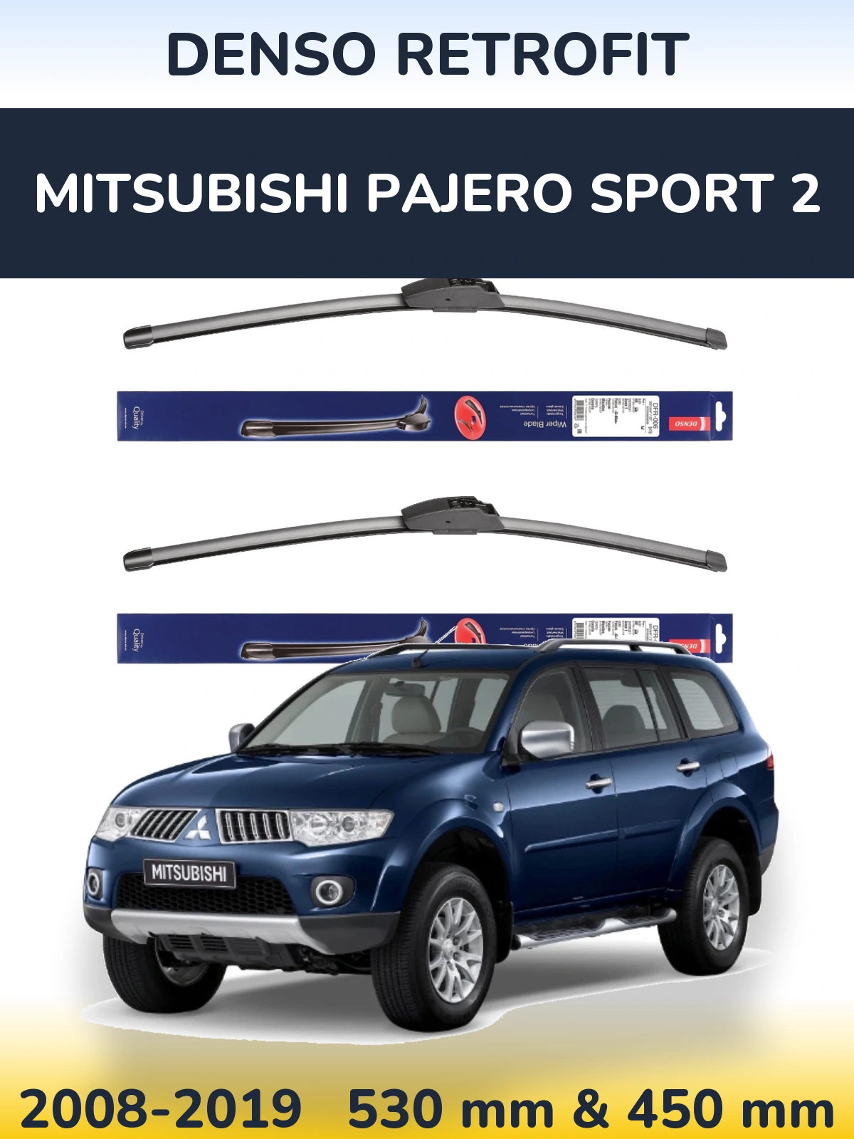 Front wiper blade set Denso Retrofit 530 & 450 мм for Mitsubishi Pajero Sport 2 2008-2019
