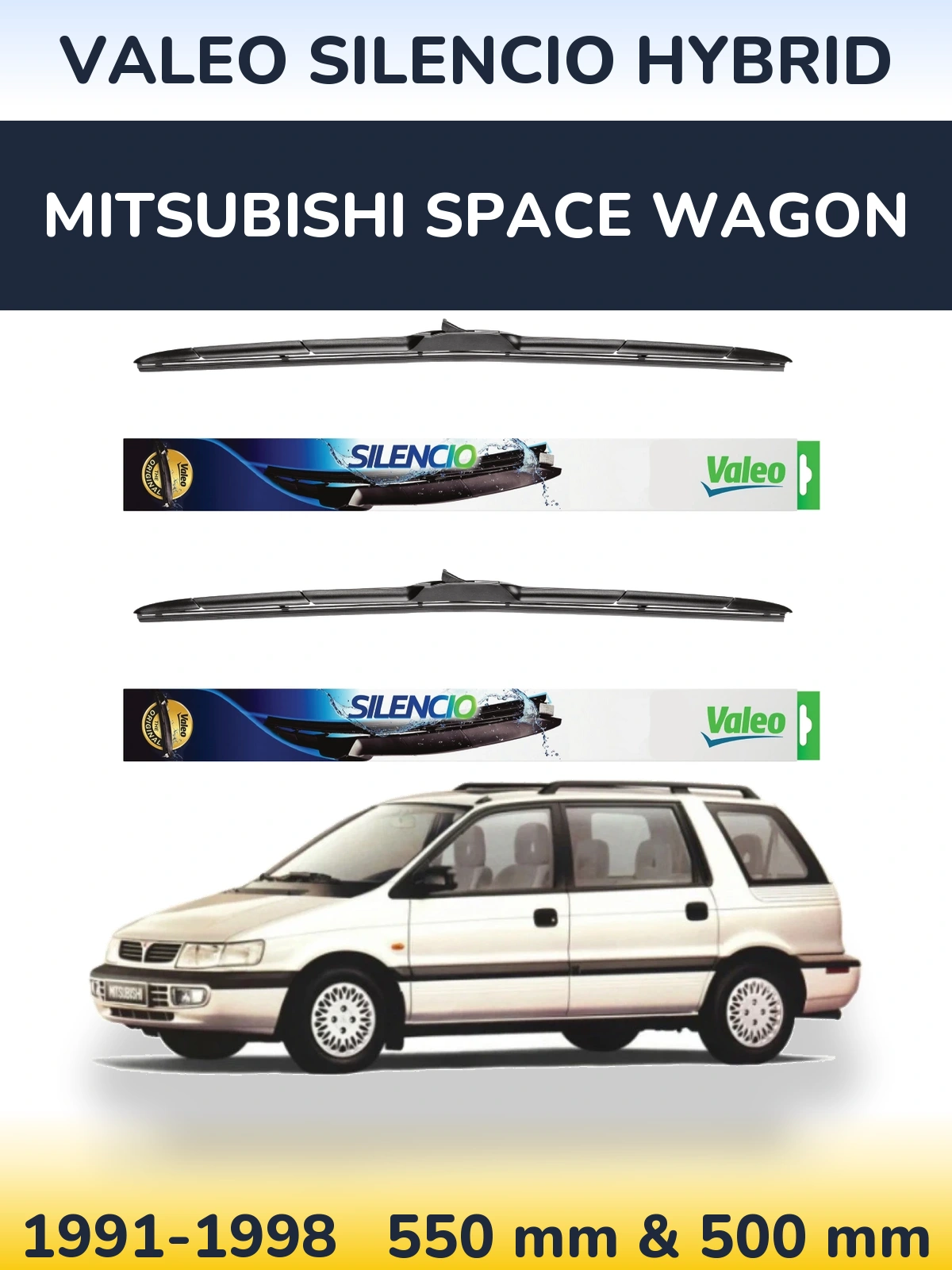 Front wiper blade set Valeo Silencio Hybrid 550 & 500 мм for Mitsubishi Space Wagon 1991-1998