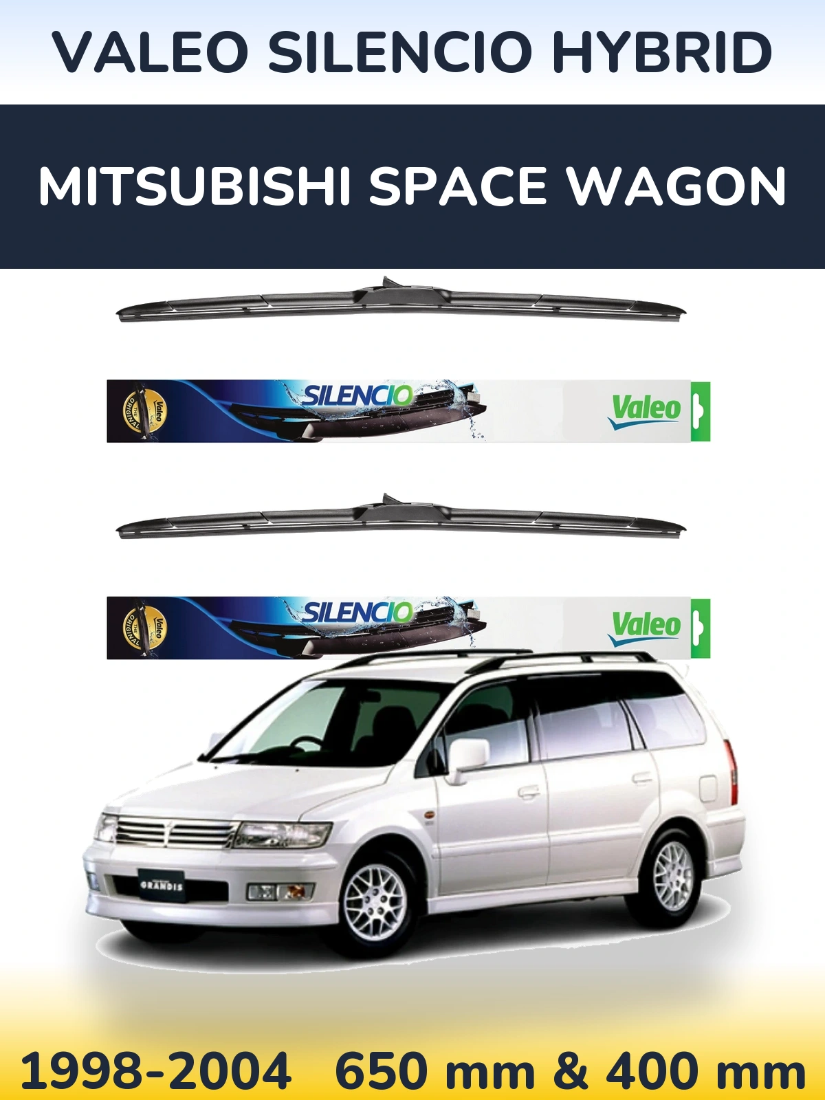Front wiper blade set Valeo Silencio Hybrid 650 & 400 mm for Mitsubishi Space Wagon 1998-2004