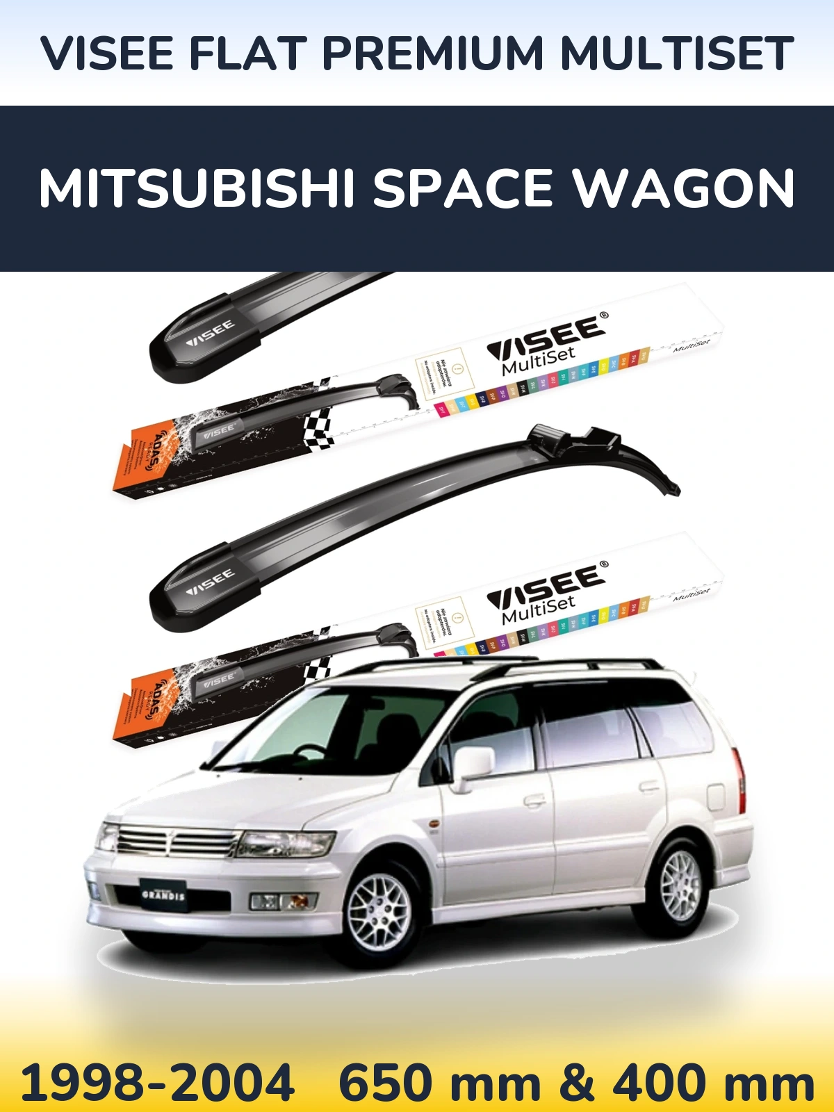 Front wiper blade set VISEE FLAT PREMIUM MultiSet 650 & 400 мм for Mitsubishi Space Wagon 1998-2004