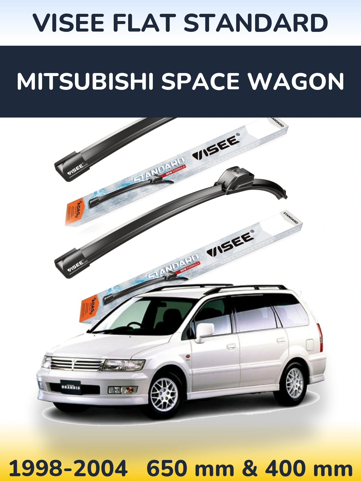 Front wiper blade set VISEE FLAT STANDARD 650 & 400 mm for Mitsubishi Space Wagon 1998-2004
