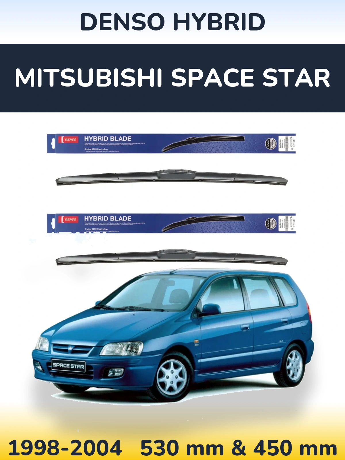 Komplet przednich wycieraczek Denso Hybrid 530 & 450 mm do Mitsubishi Space Star 1998-2004