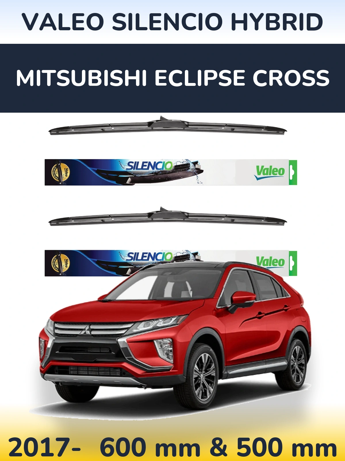 Комплект передних дворников Valeo Silencio Hybrid 600 & 500 мм для Mitsubishi Eclipse Cross 2017-2026
