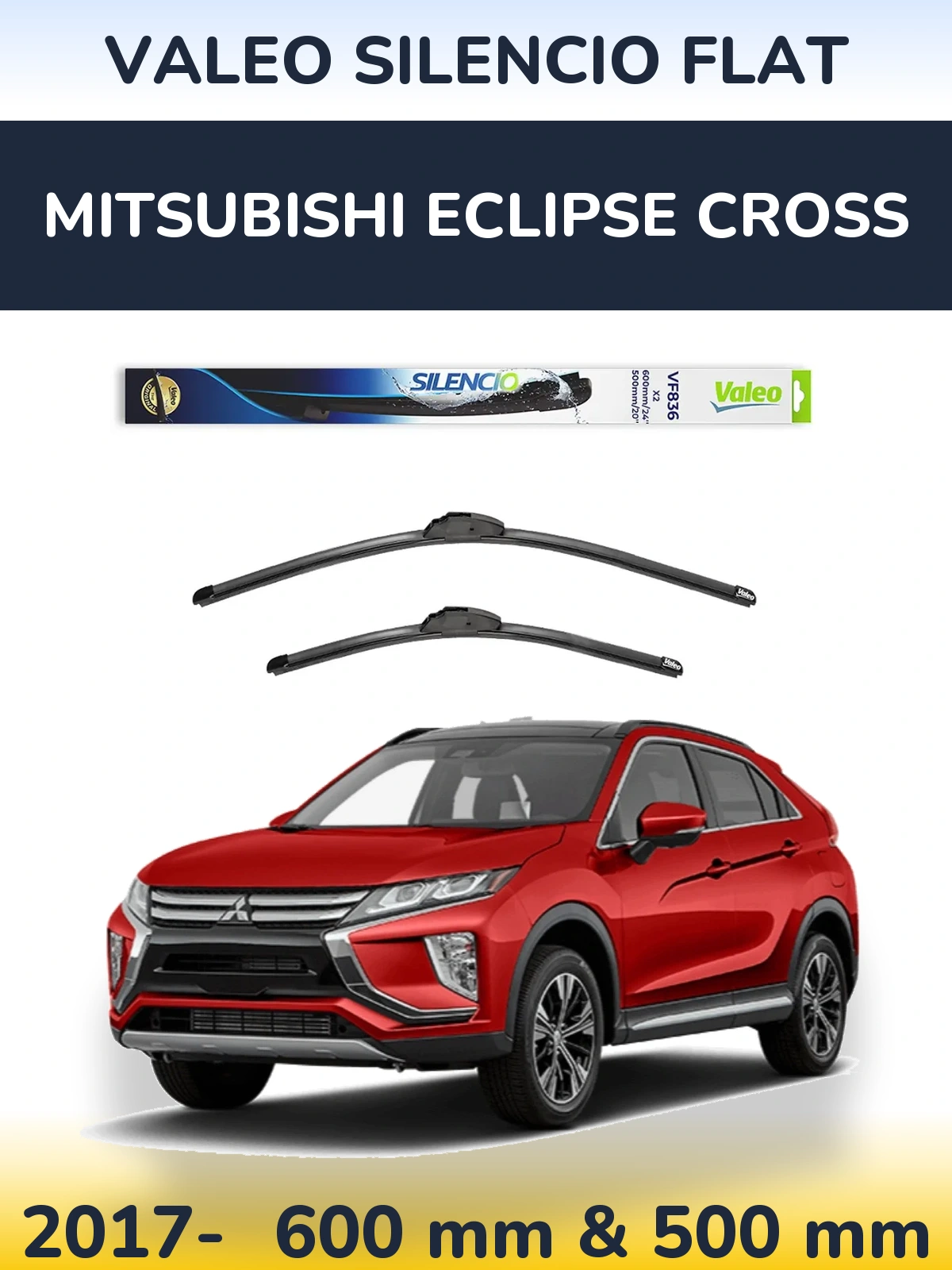 Комплект передних дворников Valeo Silencio Flat 600 & 500 мм для Mitsubishi Eclipse Cross 2017-2026