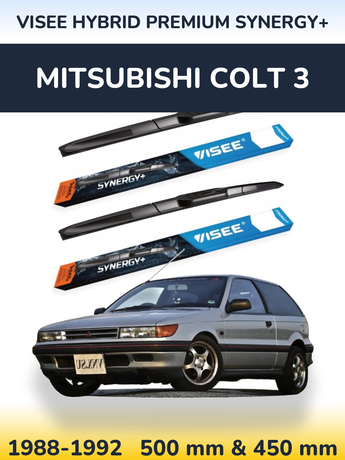 Front wiper blade set VISEE HYBRID PREMIUM SYNERGY+ 500 & 450 мм for Mitsubishi Colt 3 1988-1992