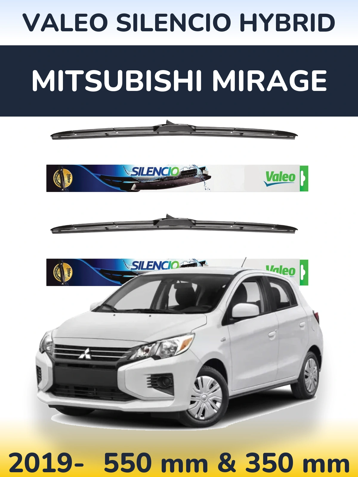 Front wiper blade set Valeo Silencio Hybrid 550 & 350 мм for Mitsubishi Mirage 2019-2026