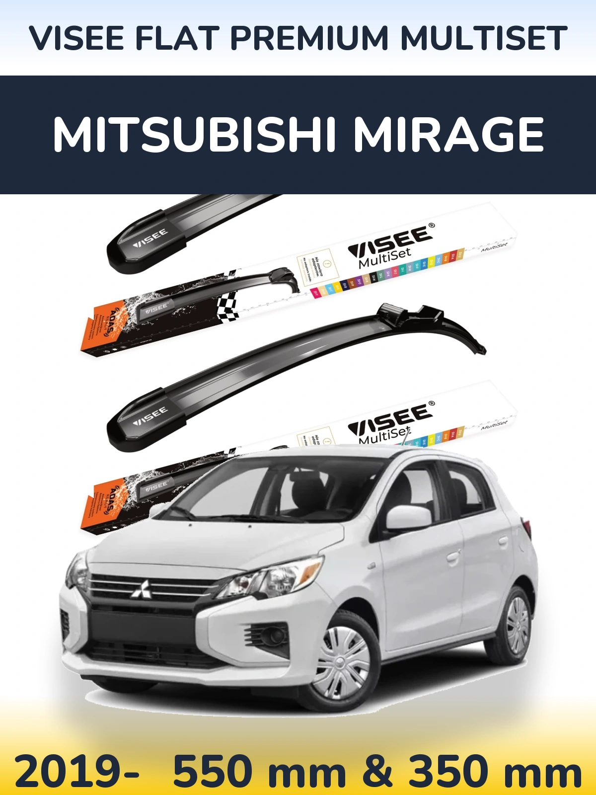Front wiper blade set VISEE FLAT PREMIUM MultiSet 550 & 350 мм for Mitsubishi Mirage 2019-2026