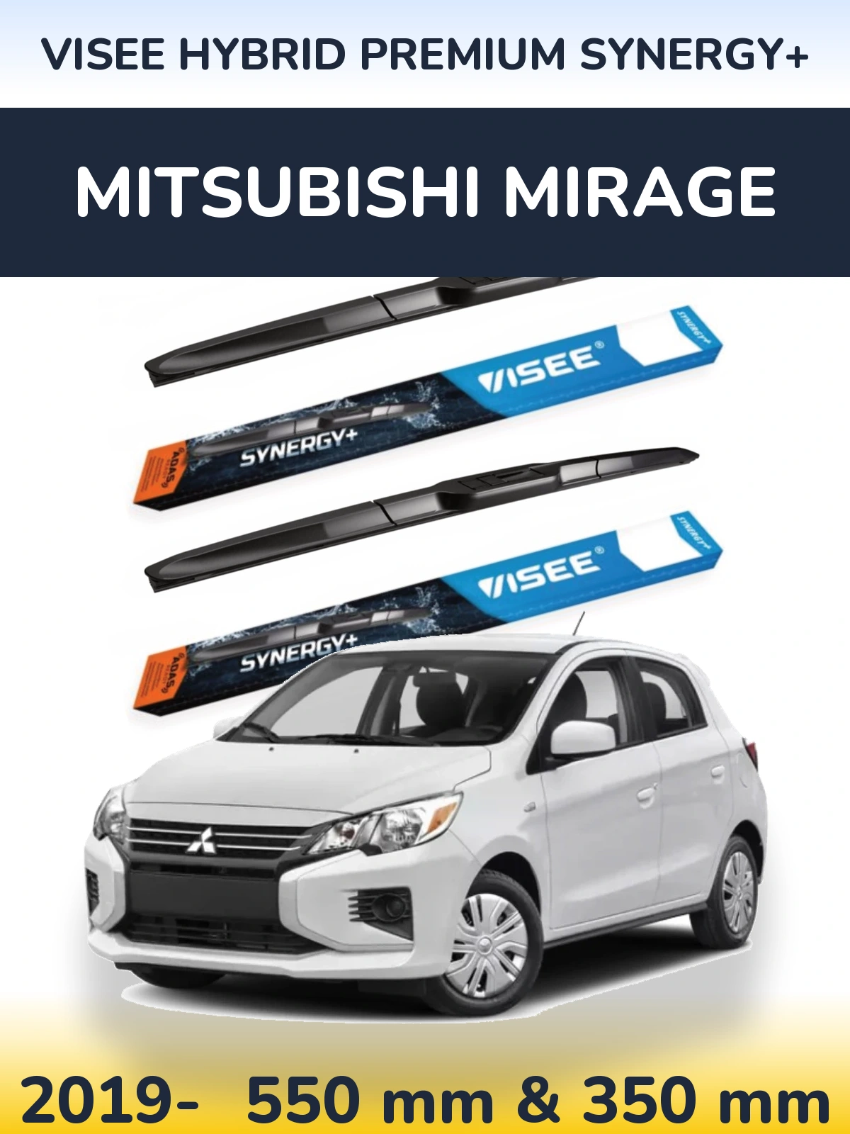 Комплект передних дворников VISEE HYBRID PREMIUM SYNERGY+ 550 & 350 мм для Mitsubishi Mirage 2019-2026