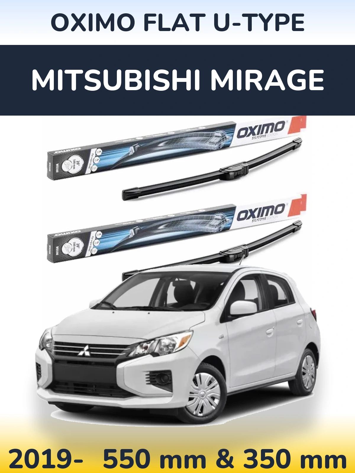 Front wiper blade set Oximo Flat U-type 550 & 350 мм for Mitsubishi Mirage 2019-2026