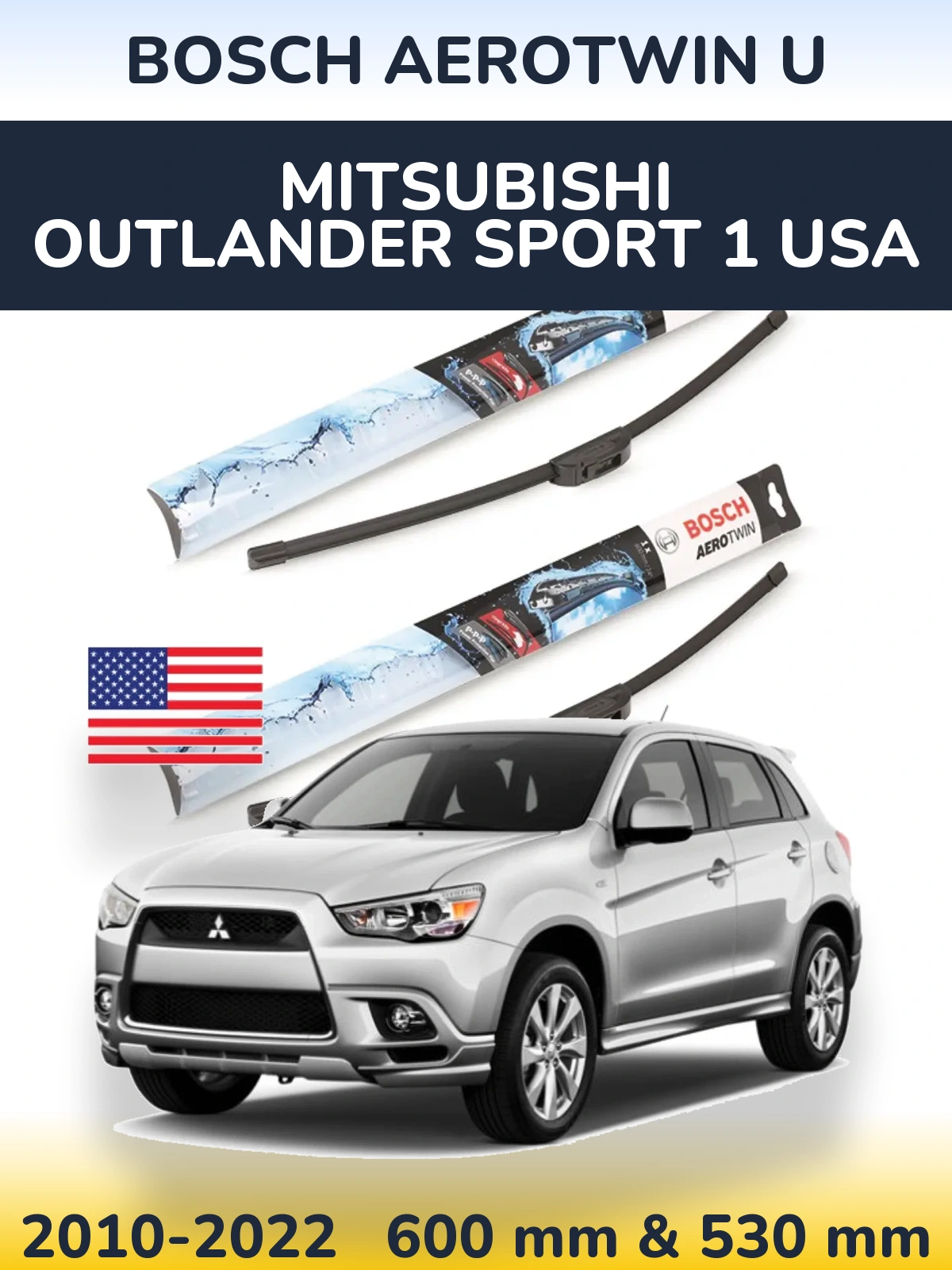 Комплект передних дворников BOSCH AeroTwin U 600 & 530 мм для Mitsubishi Outlander Sport 1 USA 2010-2022