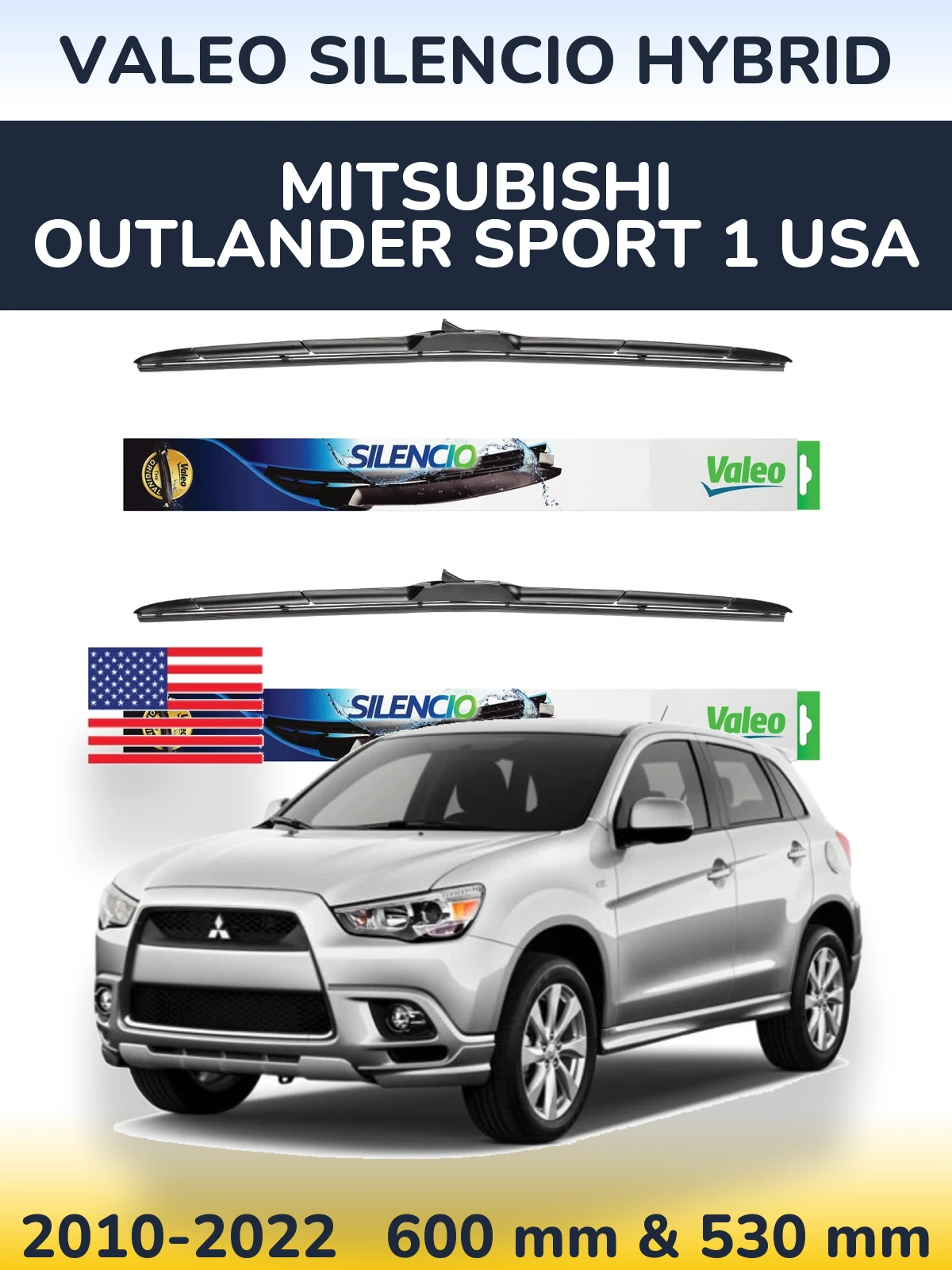 Комплект передних дворников Valeo Silencio Hybrid 600 & 530 мм для Mitsubishi Outlander Sport 1 USA 2010-2022