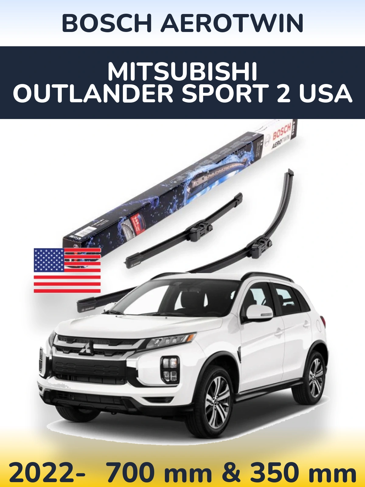 Комплект передних дворников BOSCH AeroTwin 700 & 350 мм для Mitsubishi Outlander Sport 2 USA 2022-2026