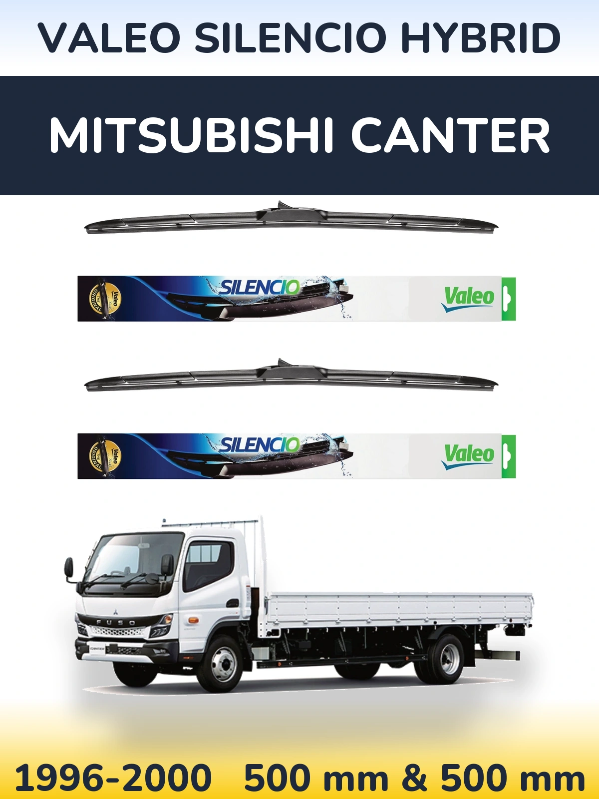 Front wiper blade set Valeo Silencio Hybrid 500 & 500 мм for Mitsubishi Canter 1996-2000