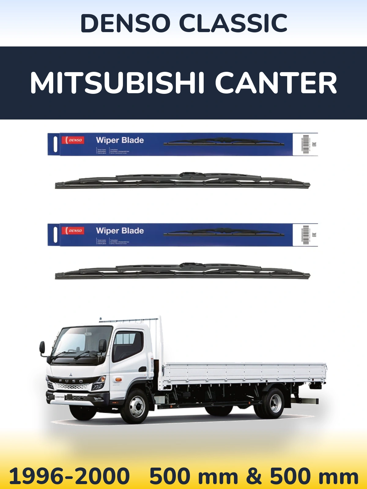Front wiper blade set Denso Classic 500 & 500 мм for Mitsubishi Canter 1996-2000