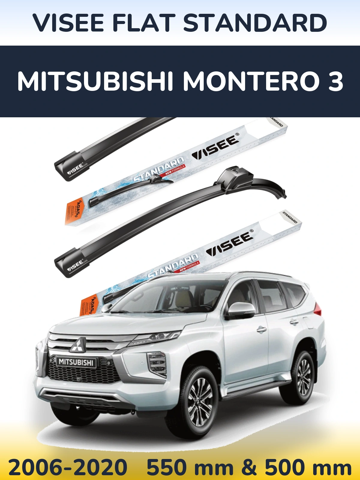 Front wiper blade set VISEE FLAT STANDARD 550 & 500 mm for Mitsubishi Montero 3 2006-2020