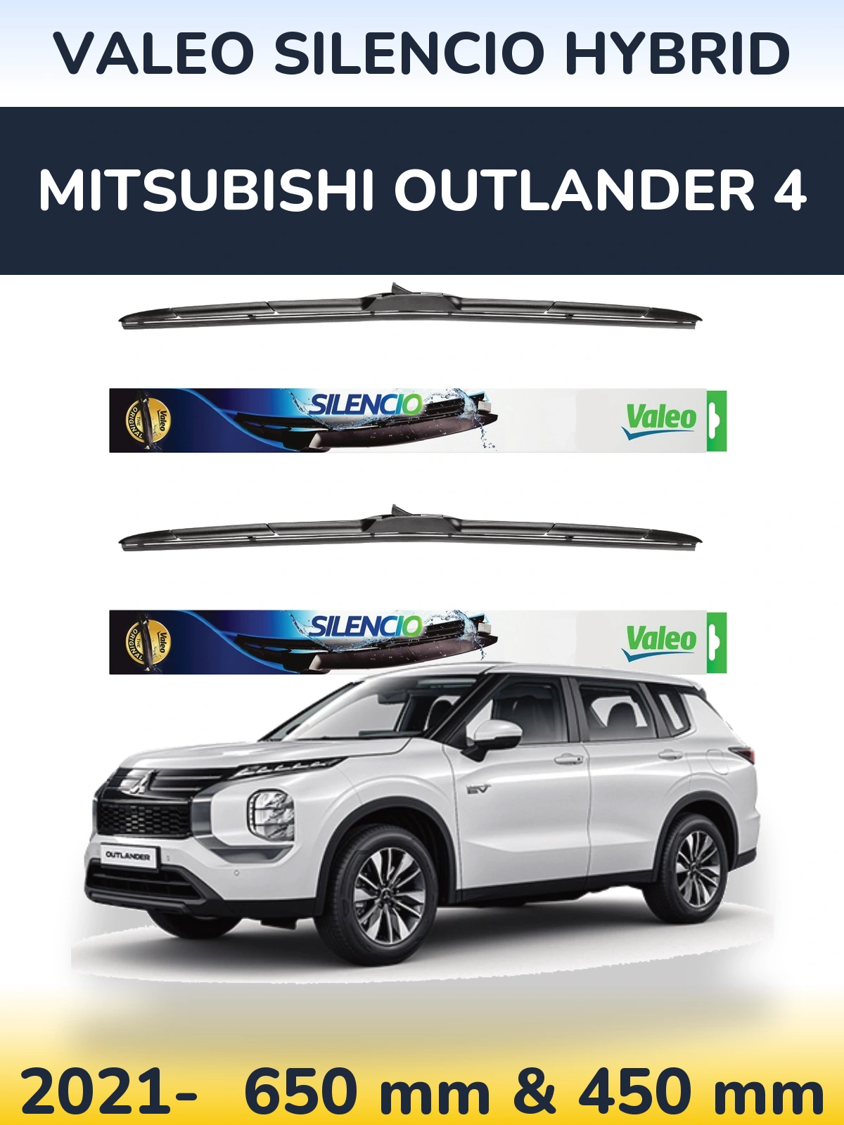 Front wiper blade set Valeo Silencio Hybrid 650 & 450 mm for Mitsubishi Outlander 4 2021-2026