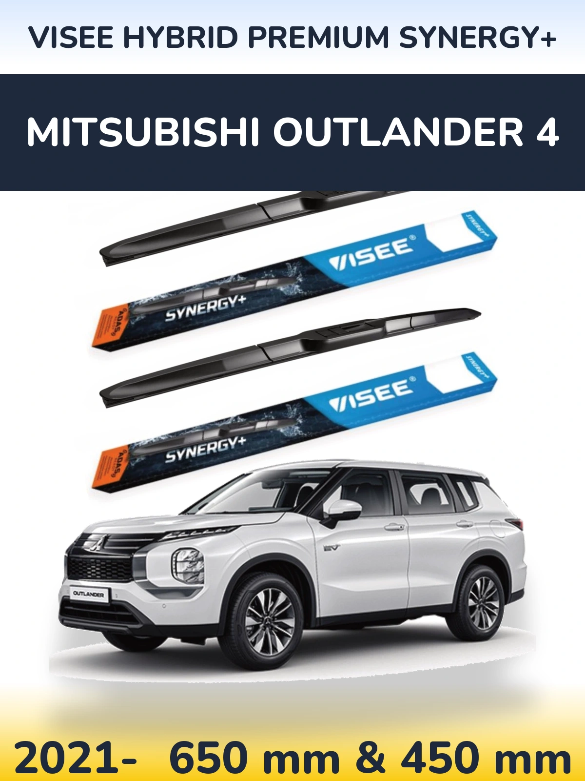 Front wiper blade set VISEE HYBRID PREMIUM SYNERGY+ 650 & 450 mm for Mitsubishi Outlander 4 2021-2026