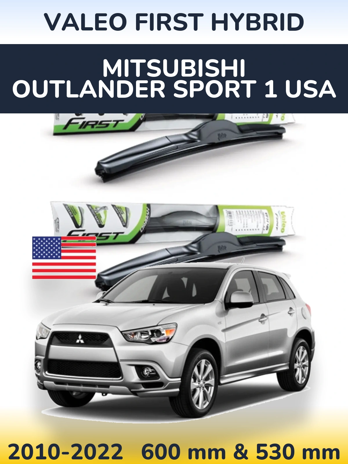 Front wiper blade set Valeo First Hybrid 600 & 530 мм for Mitsubishi Outlander Sport 1 USA 2010-2022